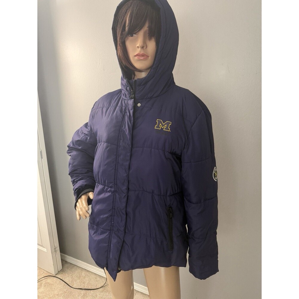 Wear By Erin Andrew’s S/P Michigan Wolverines Blue Puffer Jacket Hooded Coat